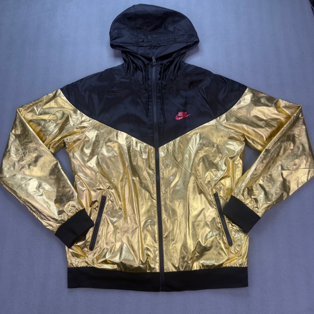 Nike Windrunner Jacket Size M Gold Black Metallic Full Zip Hooded